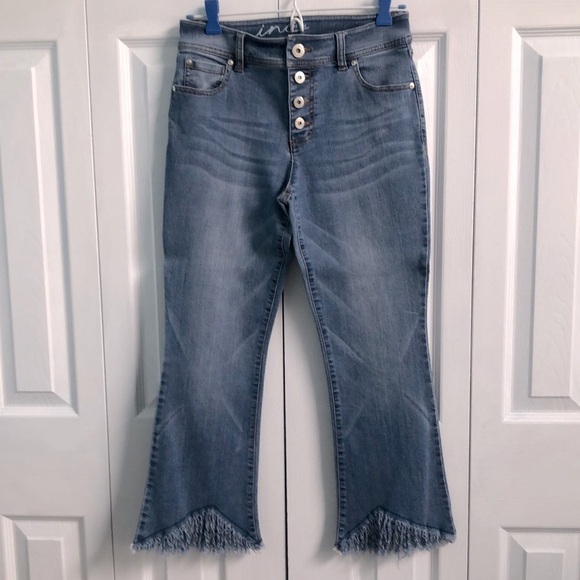 INC International Concepts Women's Cropped Fringe Trim Jeans Blue Size 0 - Picture 2 of 11